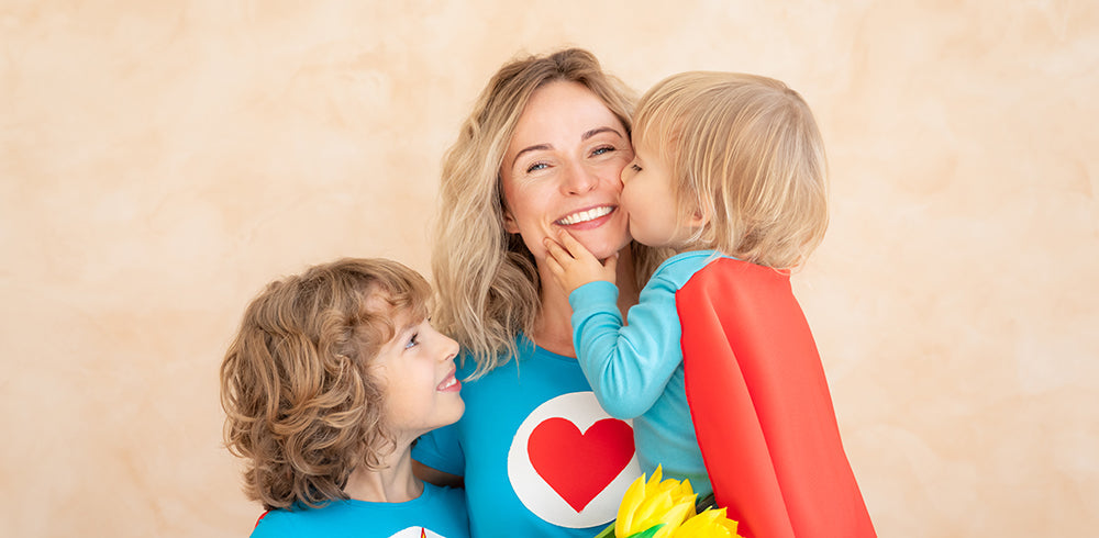 woman in costume with kids
