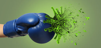 blue boxing glove hitting virus 