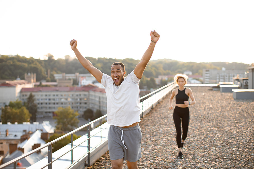 man happy running