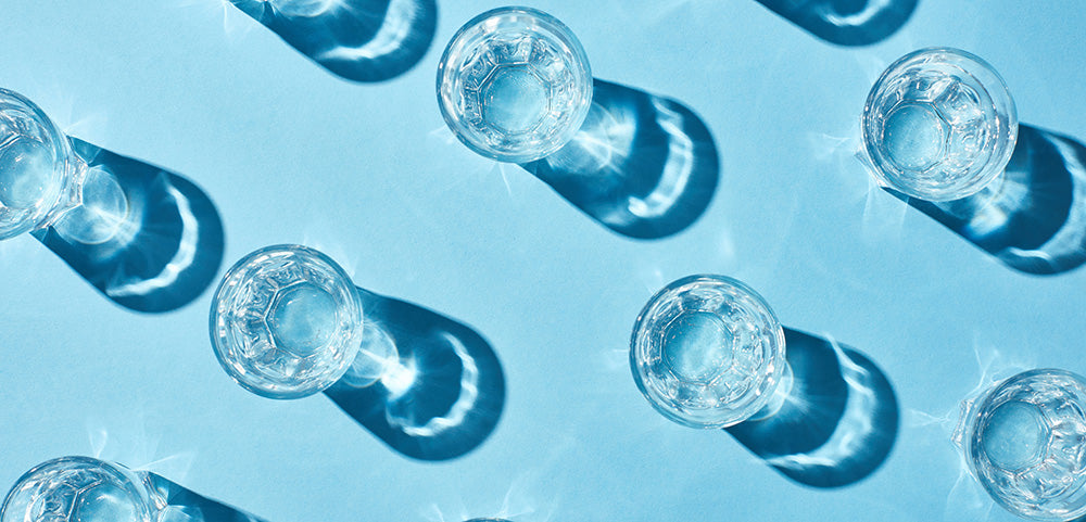 glasses on blue background