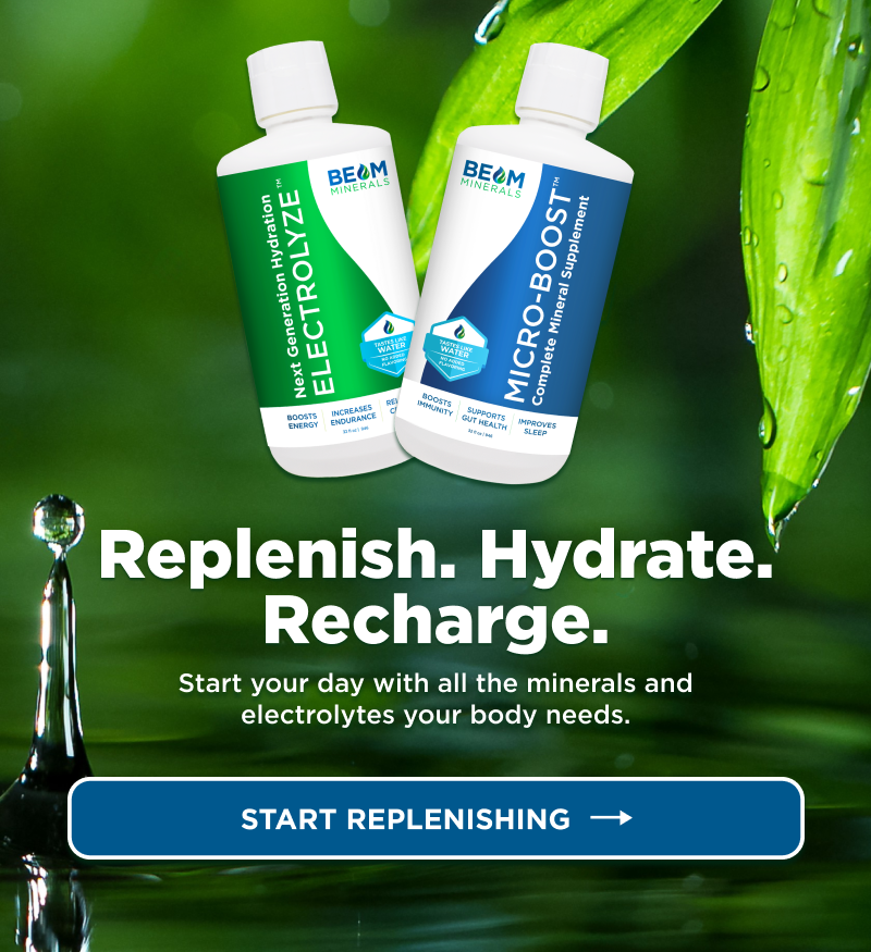 BEAM Minerals advanced set on green background with water drop